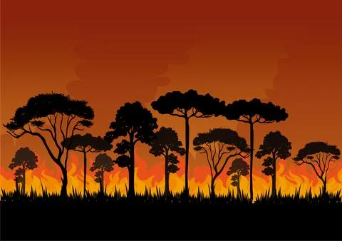 Forest fire and burning trees vector Stock Illustration