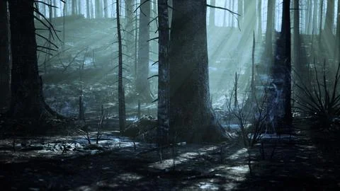 Forest fire and fallen tree is burned to the ground with a lot of smoke Stock Illustration