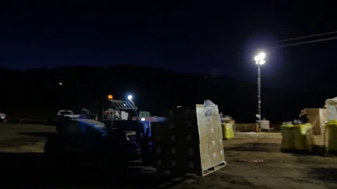 Forest Fire Base Camp Forklift Loading Supplies Stock Footage 74278873