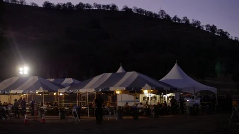 Forest Fire Base Camp Night Stockbeeldmateriaal 74279120