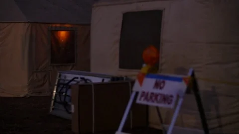 Forest Fire Base Camp Night Stock Footage 74279122