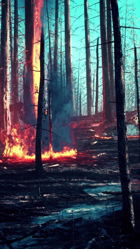 Forest fire with Burned trees after wildfire Stock Footage 282801340