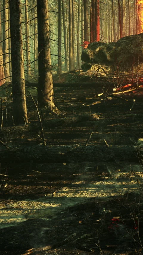 Forest fire with Burned trees after wildfire Stock Footage 282801640