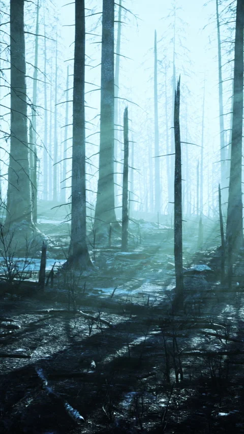 Forest fire with Burned trees after wildfire Stock Footage 290986958
