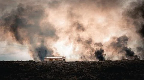 Forest fire close to town 스톡 사진