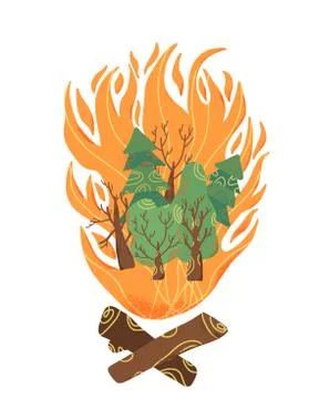 Forest fire concept. Wildfire sign isolated on white background. Vector color Stock Illustration