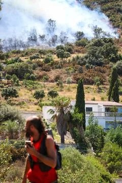 Forest fire on the Costa Brava. Stock Photos