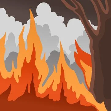 Forest fire. Dangerous wildfire. Trees in flame. Stock Illustration