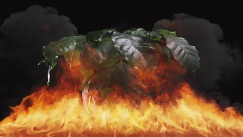Forest Fire Deforestation Tree Burning Plant In Flames 4k Black Background Stock Footage 292877693