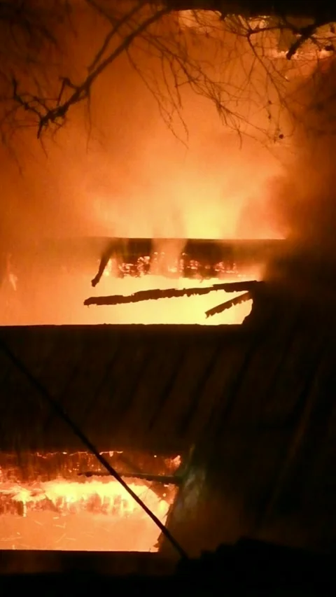 A forest fire destroys a house. Stock Footage 297567065