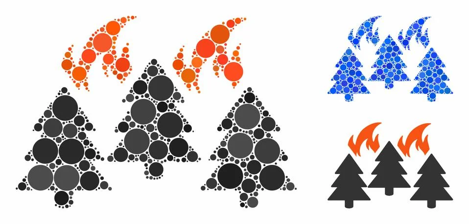 Forest fire disaster Composition Icon of Round Dots Illustrazione stock