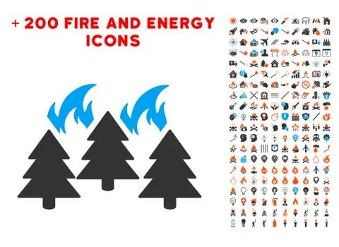 Forest Fire Disaster Icon with Bonus Flame Collection イラスト素材
