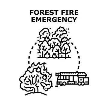 Forest fire emergency with burning trees and fire engine Stock-Illustration