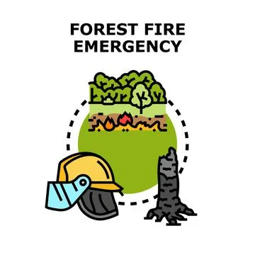 Forest fire emergency concept with firefighter gear and burnt tree Stock Illustration