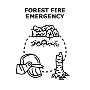Forest fire emergency concept with firefighter gear and burnt tree Stock Illustration