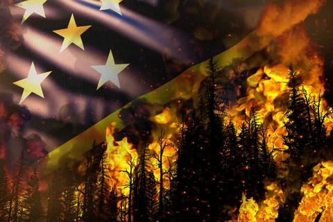 Forest fire fight concept,  disaster - fire in trees on Italy flag Stock Illustration