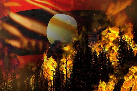 Forest fire fight concept,  disaster - fire in trees on Italy flag Stock-Illustration