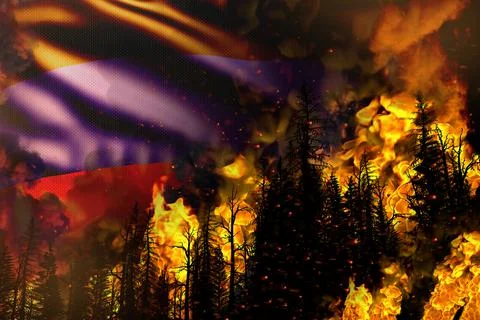 Forest fire fight concept,  disaster - fire in trees on Italy flag Stock Illustration