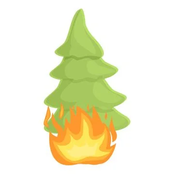 Forest fire fir tree icon, cartoon style Stock Illustration