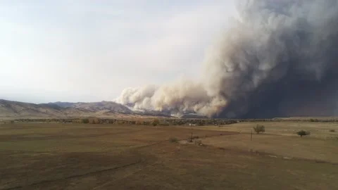 Forest fire on front range - Drone camera move down Video stock 141371616