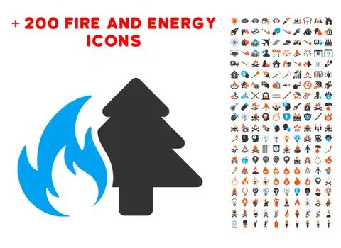 Forest Fire Icon with Bonus Fire Collection Stock Illustration