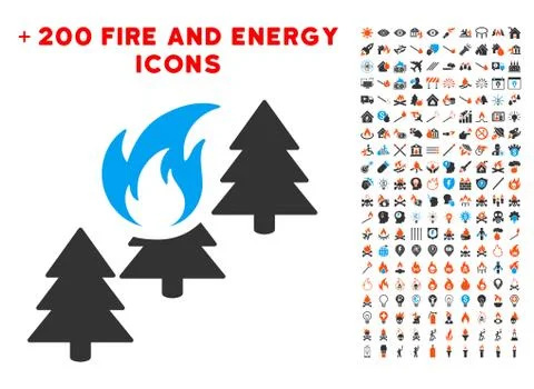 Forest Fire Icon with Bonus Flame Collection イラスト素材