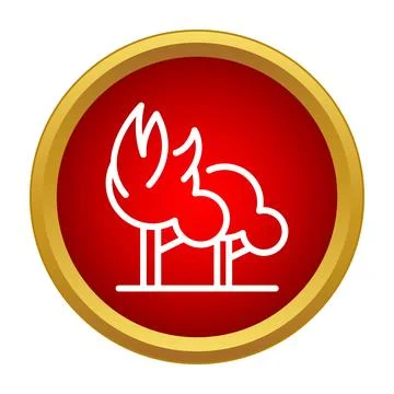 Forest fire icon with burning trees symbol Ilustración de archivo