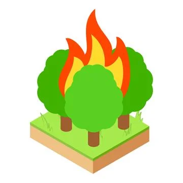 Forest fire icon isometric vector. Burning green deciduous tree on land plot Stock Illustration