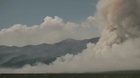 Forest fire on the lake Baikal Stock Footage 54068920