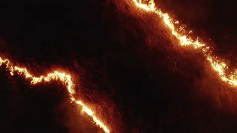 Forest fire at night, aerial drone shot, burning field of dry grass in flame. Stock Footage 201667610