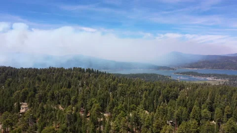 Forest fire smoke over Big Bear Lake Stock Footage 131584003