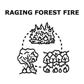 Forest fire spreading with burning trees and land Stock Illustration