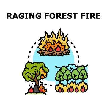 Forest fire spreading with burning trees and land Ilustración de archivo