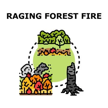 Forest fire spreading causing environmental destruction Stock Illustration
