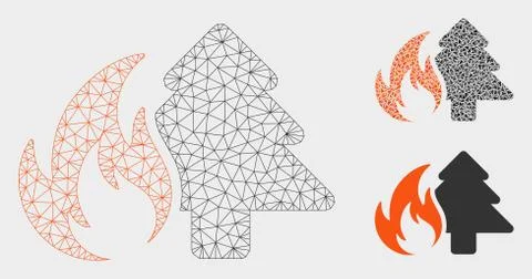 Forest Fire Vector Mesh Carcass Model and Triangle Mosaic Icon 스톡 일러스트