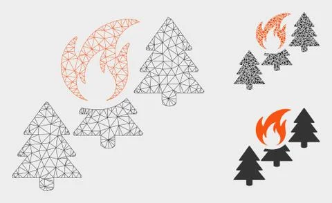 Forest Fire Vector Mesh Network Model and Triangle Mosaic Icon Stock Illustration