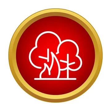 Forest fire warning icon on red background Stock Illustration