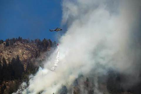 Forest fires affect areas of Mesocco in Southern Switzerland, Switzerland - 28 D Stock Photos