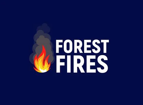 Forest fires. Bonfire with text, flat logo template. Isolated vector Stock Illustration