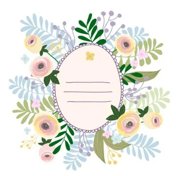 Forest floral vector design frame. Berries, fern plants. Colorful objects set Stock Illustration