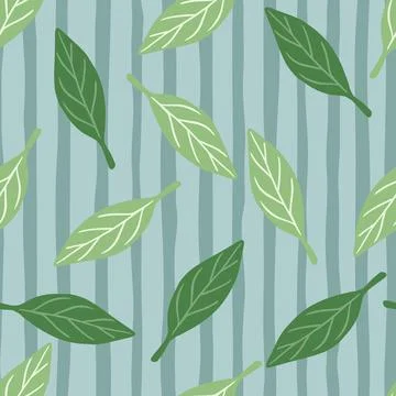 Forest foliage falling seamless pattern with green abstract leaf ornament. Bl Stock Illustration