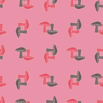 Forest food seamless pattern with grey and pink Leccinum scabrum mushroom ele Stock Illustration