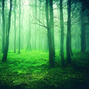 Forest of fresh green deciduous trees Stock Illustration