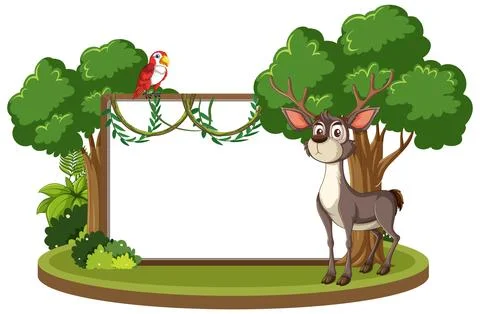 Forest Friends Greeting Under Trees Stock Illustration