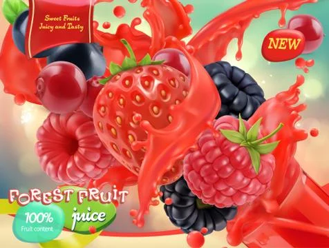 Forest fruit. Mixed berry. 3d realistic vector, package design Stock Illustration