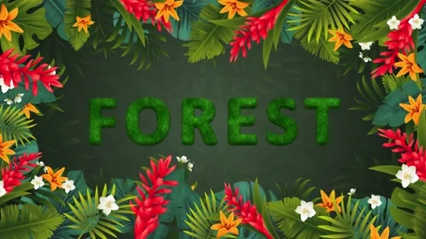 Forest grass text animation, tropical plants background,4k animation,floral wall Video stock 130918418