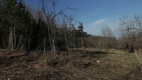 Forest Group Friends Practice Shooting Shotgun Air Gun Stock Footage 71205028