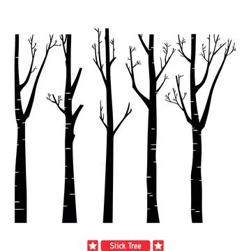 Forest Harmony  Enchanting Stick Tree Silhouette Assortment for Designers Stock Illustration
