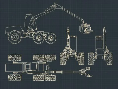 Forest harvester machine blueprints Illustrazione stock