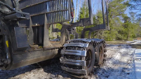A forest harvester travelling on the area Stock Footage 63157348